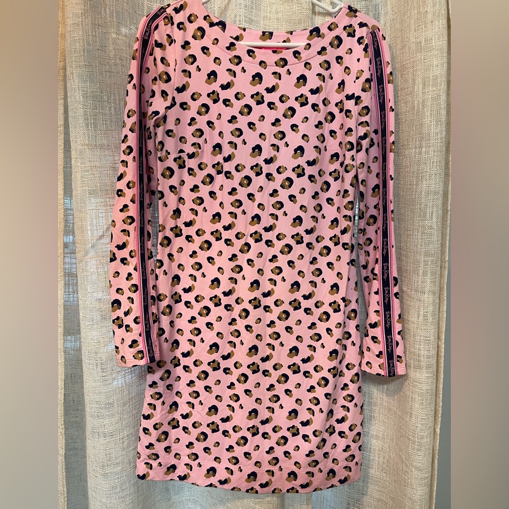 Lilly Pulitzer Pink Leopard-Spot Top with Navy & Camel Accents
